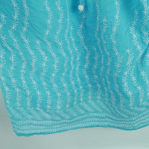 Gretchen Scott Large Top Cotton Gauze Embroidered Popover Sheer Blue Beachy - Picture 5 of 11